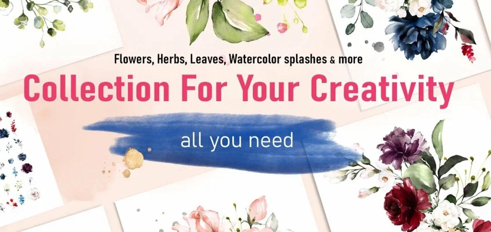 [Creative Market] Huge watercolor floral collection/Огромная акварельная цветочная коллекция[Lisima]