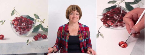 [lectoroom] Вишня в стеклянной вазочке акварелью [Елена Базанова]