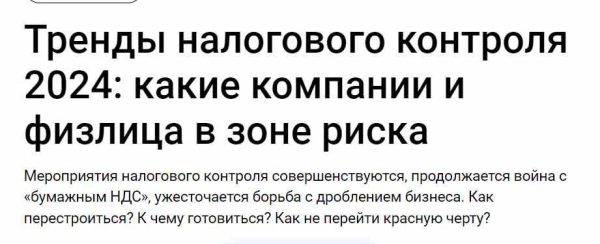 Тренды налогового контроля 2024: какие компании и физлица в зоне риска [Павел Гагарин]