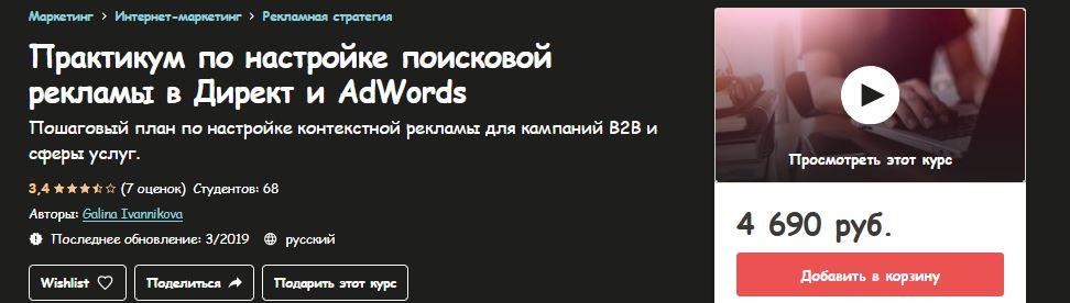 [Udemy] Практикум по настройке поисковой рекламы в Директ и AdWords [Галина Иванникова]
